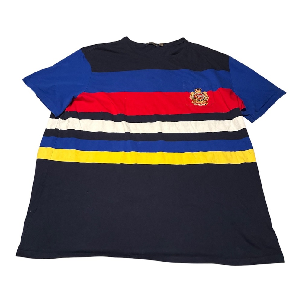 Polo Ralph Lauren Mens XXL Crest Pocket T-Shirt Multi Color Stripe Navy Red Blue